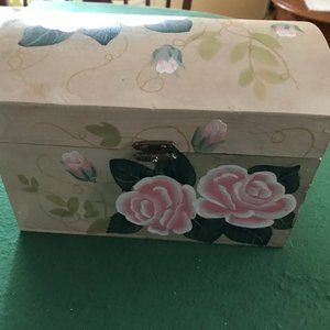 Wood trunk box painted roses